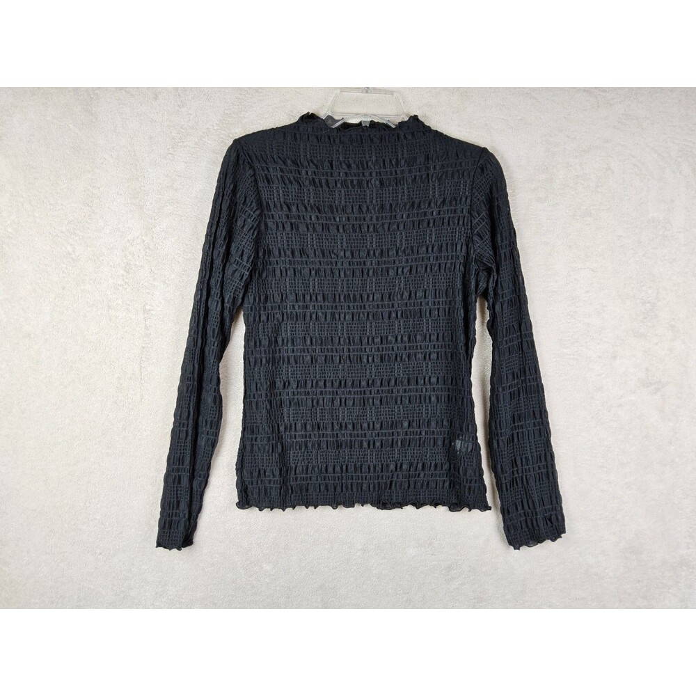 GU Women's Long Sleeve Rucked Smocked Stretchy Top Black Size S